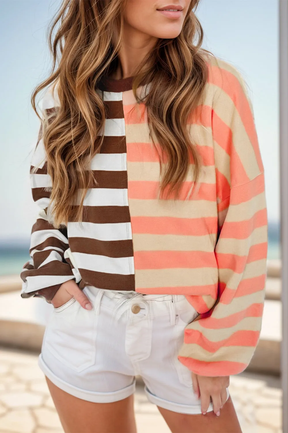 Striped Round Neck Long Sleeve Sweatshirt sold by Charming Charlie
