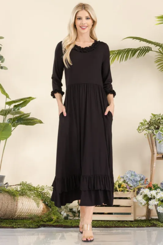 Celeste Full Size Layered Ruffle Hem Dress with Pockets sold by Charming Charlie