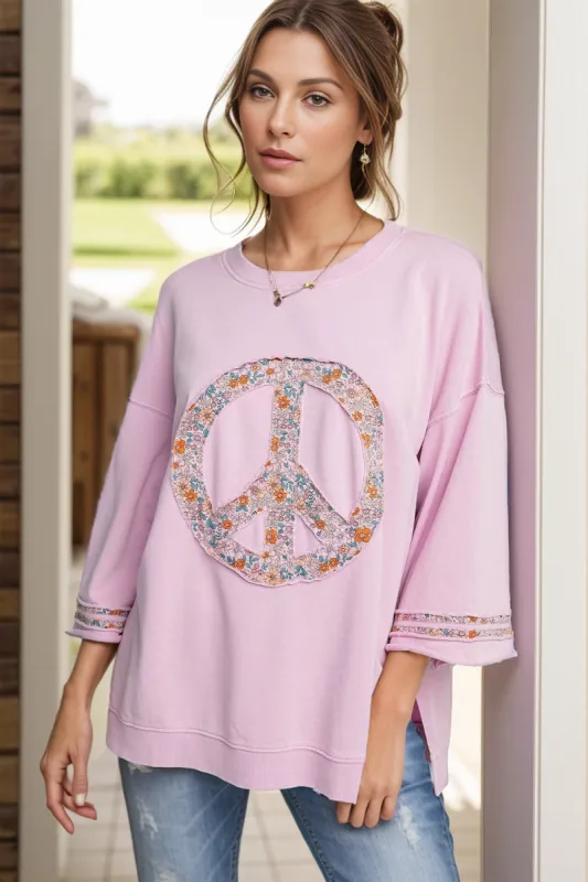 Full Size Peace Sign Applique Round Neck T-Shirt sold by Charming Charlie