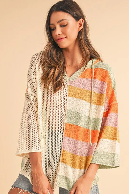 Oversized Colorblock V Neck Hooded Sweater sold by Charming Charlie