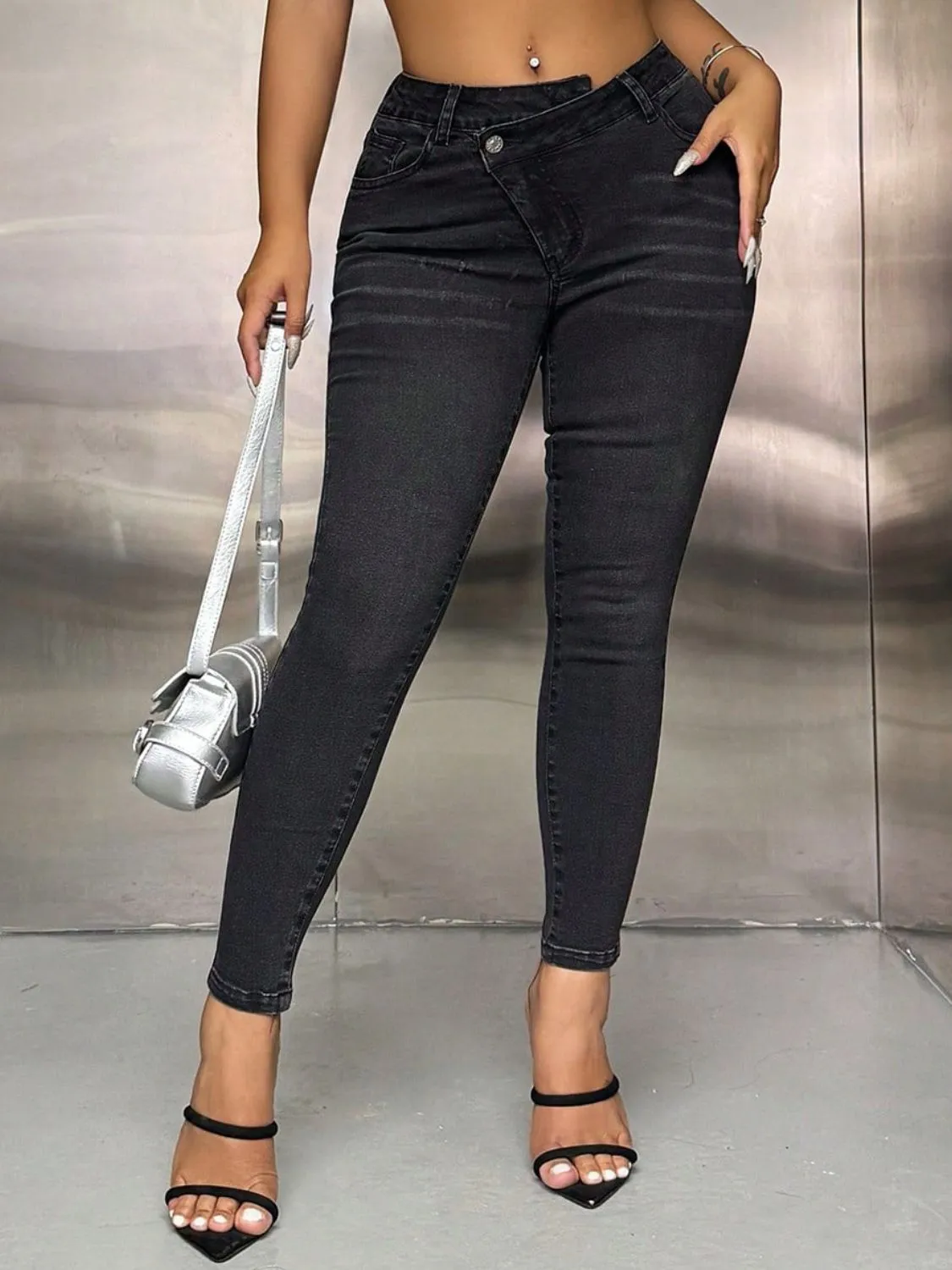 Asymmetric Waist Jeans with Pockets sold by Charming Charlie