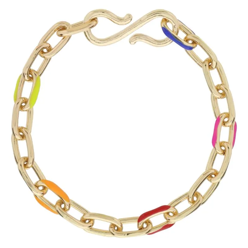 Gold Cable Chain with Multi Enamel Station Links Bracelet, S-Hook Closure sold by Charming Charlie