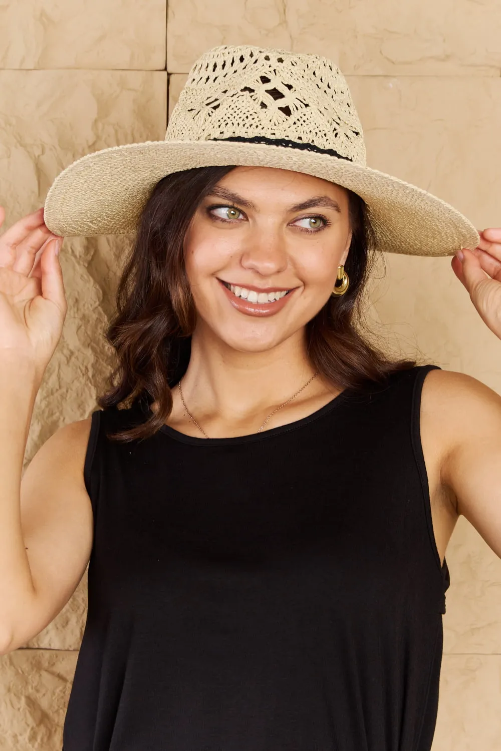 Fame Fight Through It Lace Detail Straw Braided Fashion Sun Hat sold by Charming Charlie product image thumbnail 3