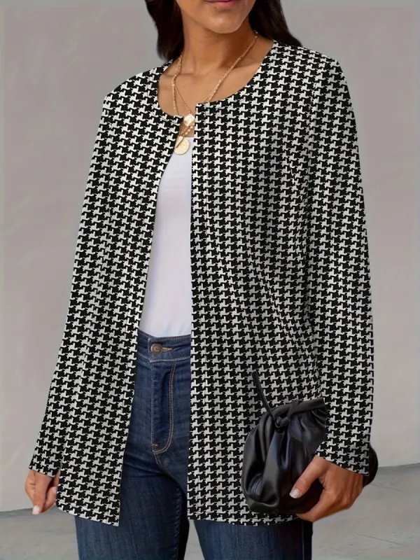 Houndstooth Open Front Long Sleeve Jacket sold by Charming Charlie
