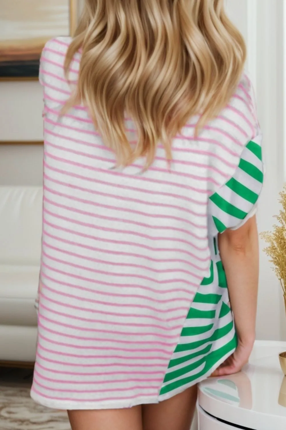 Striped Round Neck Dropped Shoulder T-Shirt sold by Charming Charlie product image thumbnail 2