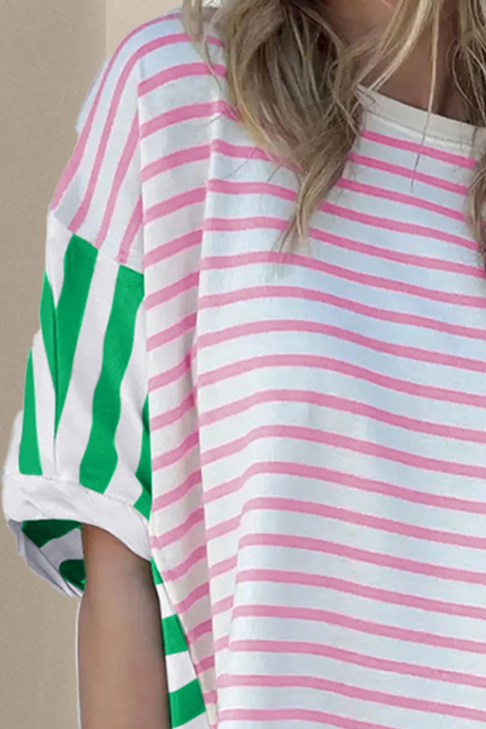 Striped Round Neck Dropped Shoulder T-Shirt sold by Charming Charlie product image thumbnail 3