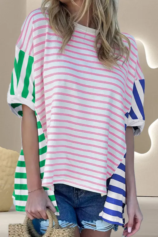 Striped Round Neck Dropped Shoulder T-Shirt sold by Charming Charlie
