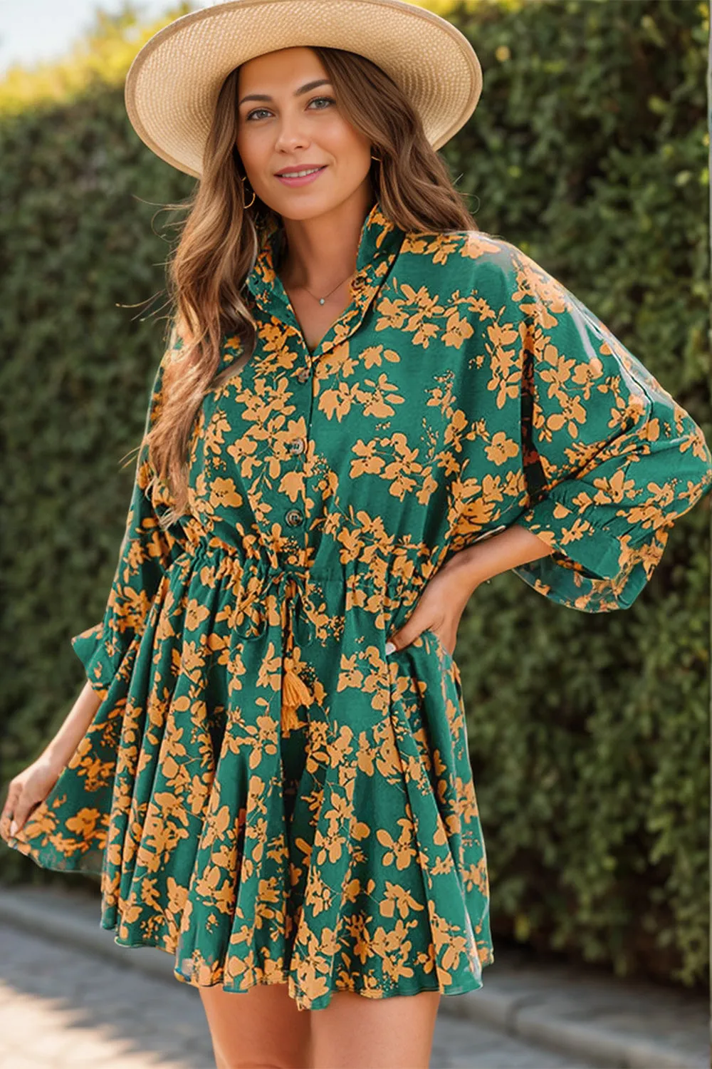 Printed Three-Quarter Sleeve Mini Dress sold by Charming Charlie