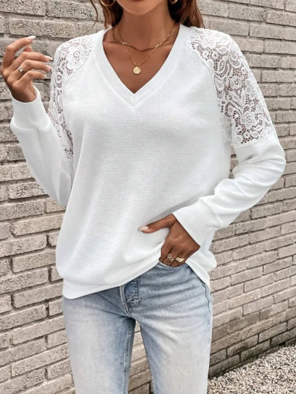 Lace Detail V-Neck Long Sleeve Top sold by Charming Charlie