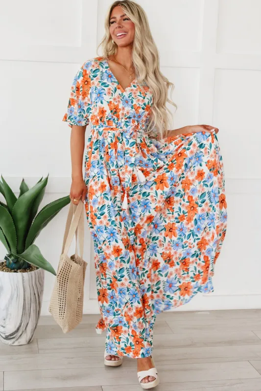 Tied Slit Printed Half Sleeve Maxi Dress sold by Charming Charlie