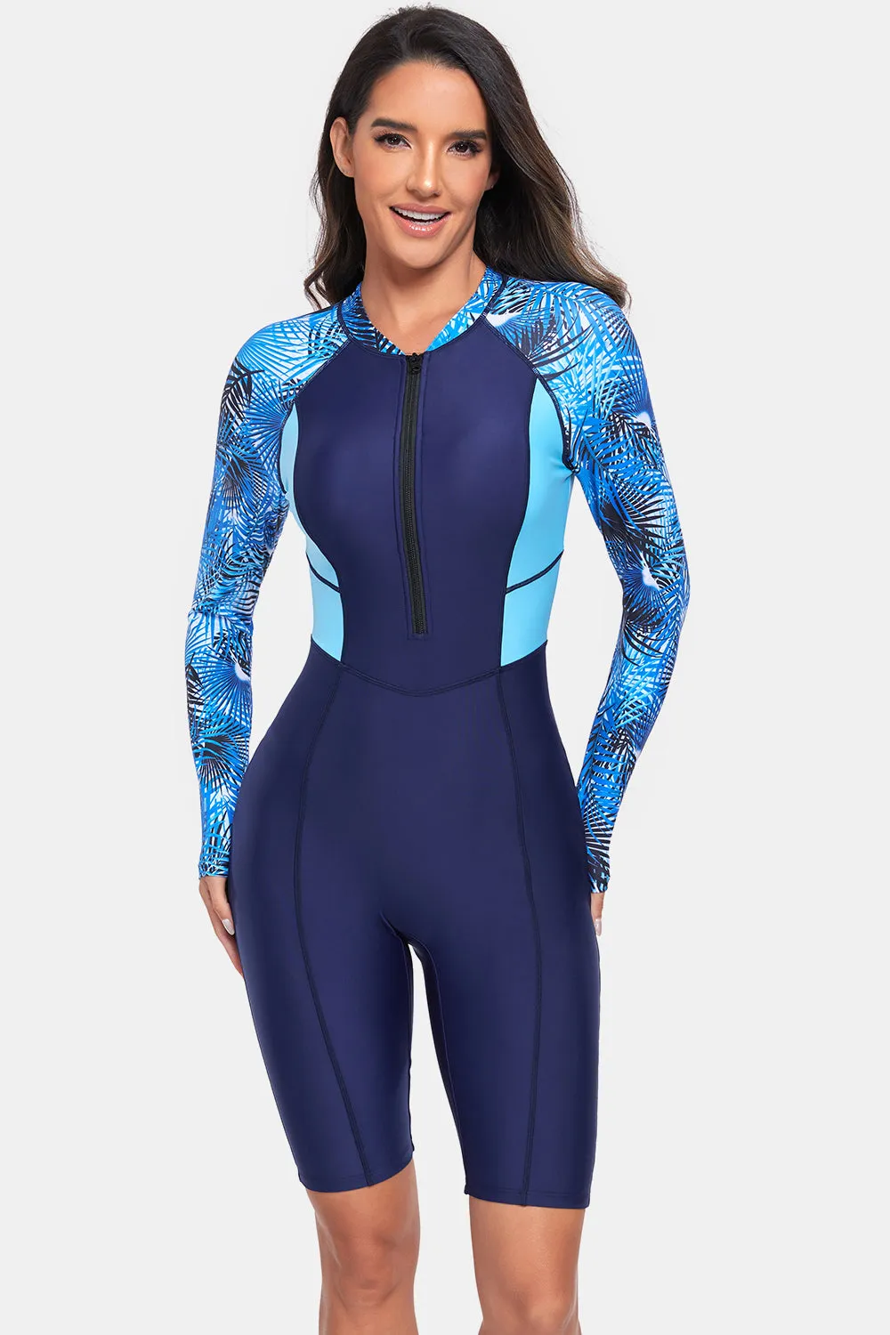 Printed Half Zip Long Sleeve One-Piece Swimwear sold by Charming Charlie product image thumbnail 4