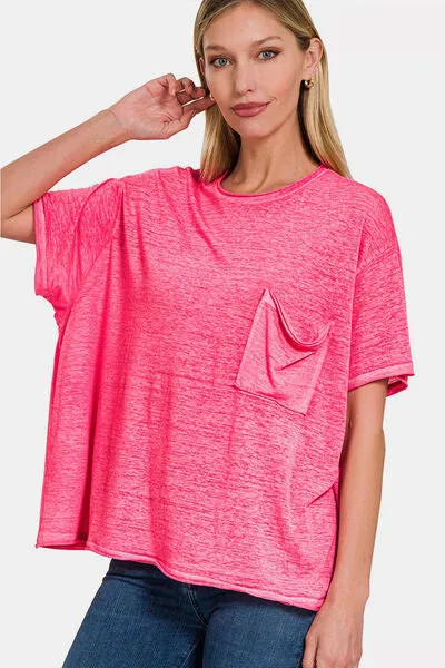 Zenana Pocketed Round Neck Dropped Shoulder T-Shirt sold by Charming Charlie
