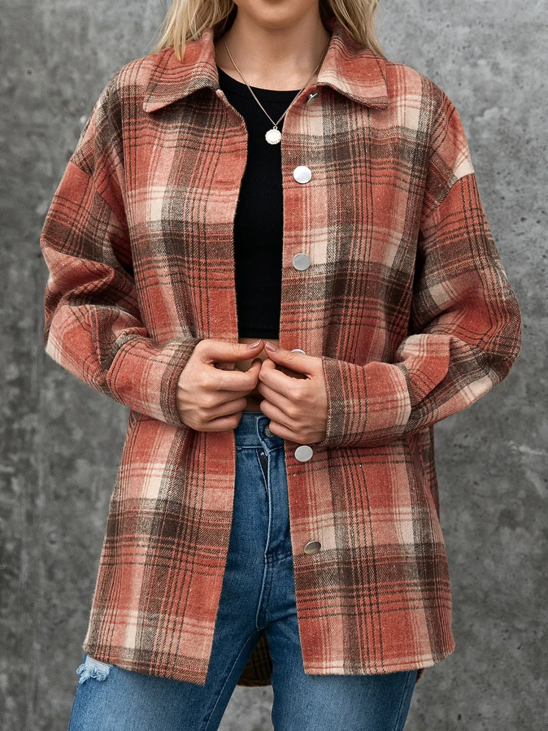 Plaid Button Up Long Sleeve Jacket sold by Charming Charlie product image thumbnail 3