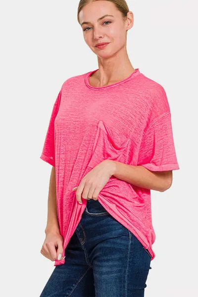 Zenana Pocketed Round Neck Dropped Shoulder T-Shirt sold by Charming Charlie product image thumbnail 2