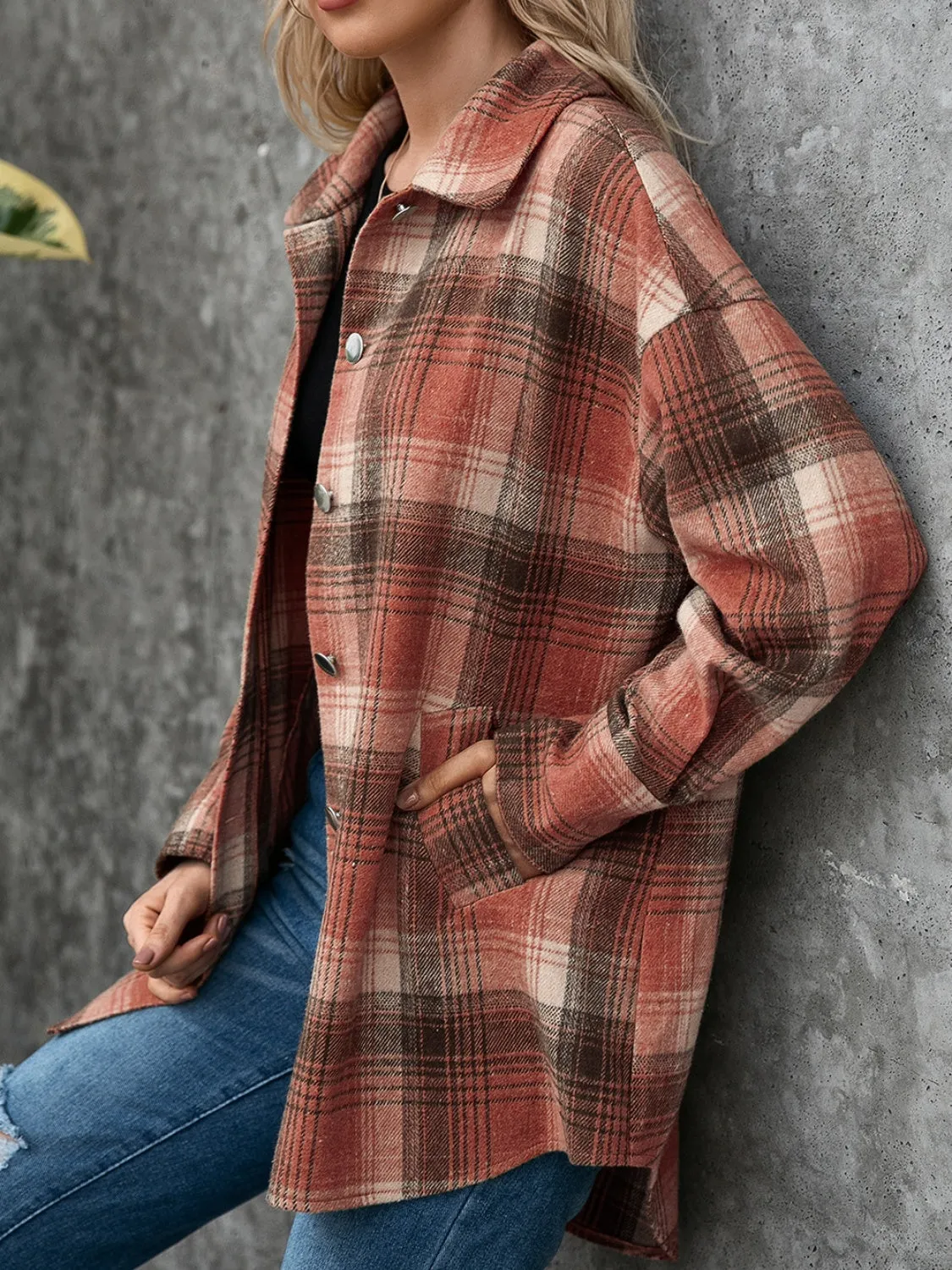 Plaid Button Up Long Sleeve Jacket sold by Charming Charlie product image thumbnail 4