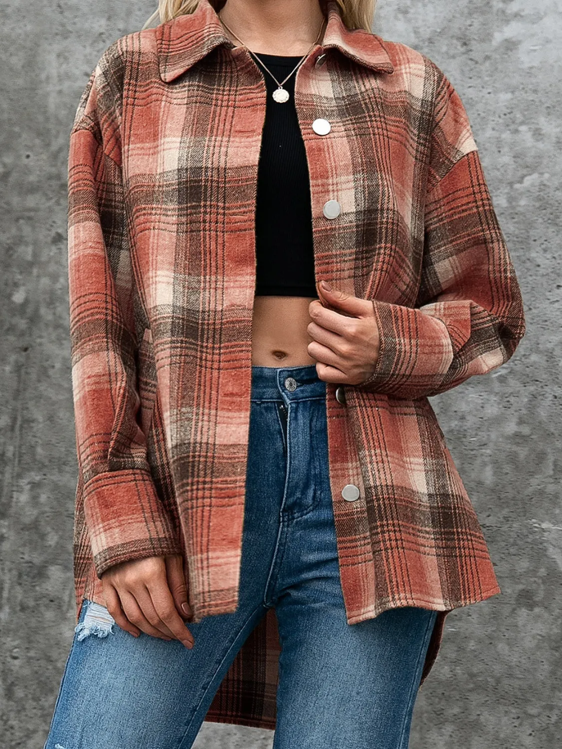 Plaid Button Up Long Sleeve Jacket sold by Charming Charlie