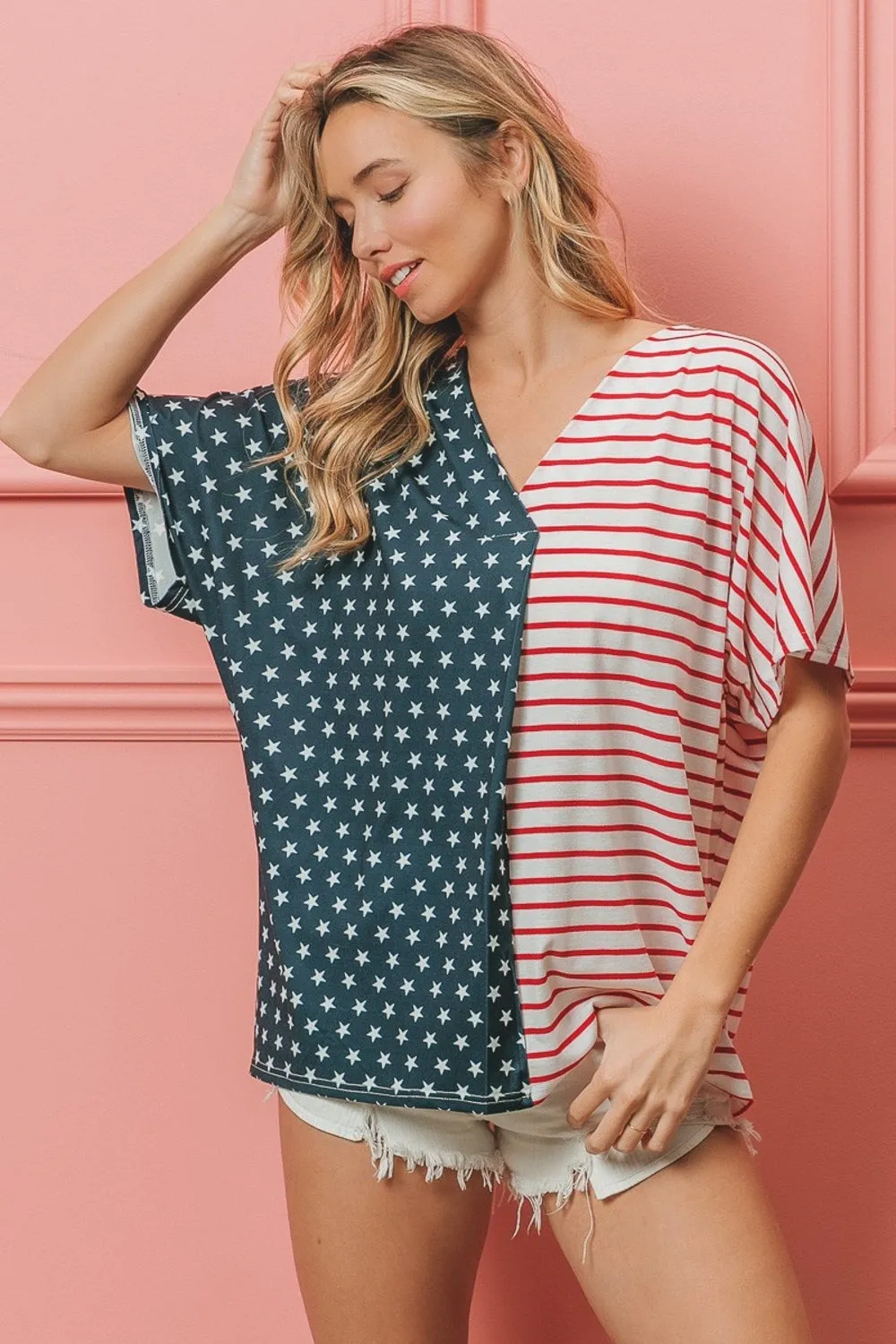 BiBi US Flag Themed Color Block Short Sleeve T-Shirt sold by Charming Charlie product image thumbnail 4
