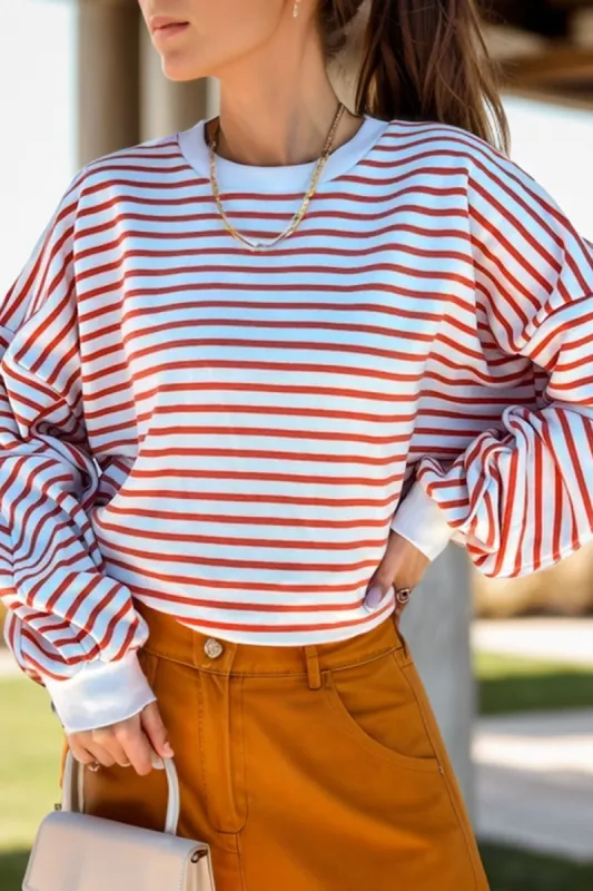 Striped Dropped Shoulder Long Sleeve Sweatshirt sold by Charming Charlie