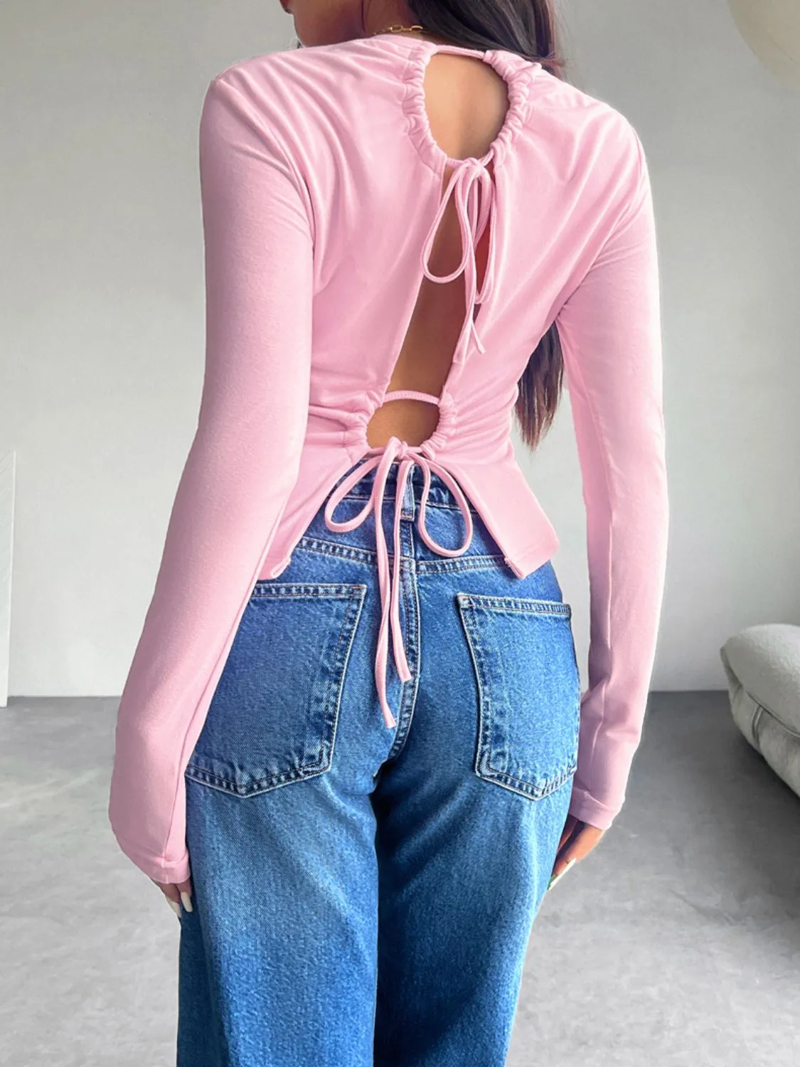 Devine Drawstring Round Neck Long Sleeve T-Shirt sold by Charming Charlie product image thumbnail 2