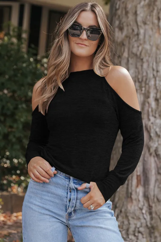 Round Neck Cold Shoulder Long Sleeve Top sold by Charming Charlie