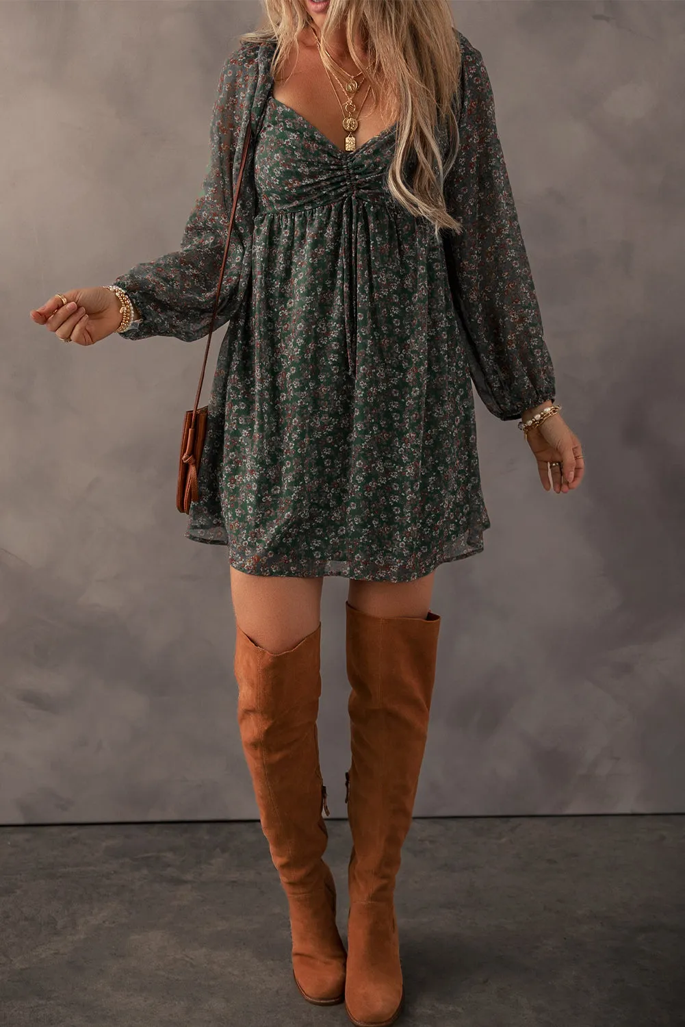 Ruched Printed Long Sleeve Mini Dress sold by Charming Charlie product image thumbnail 5