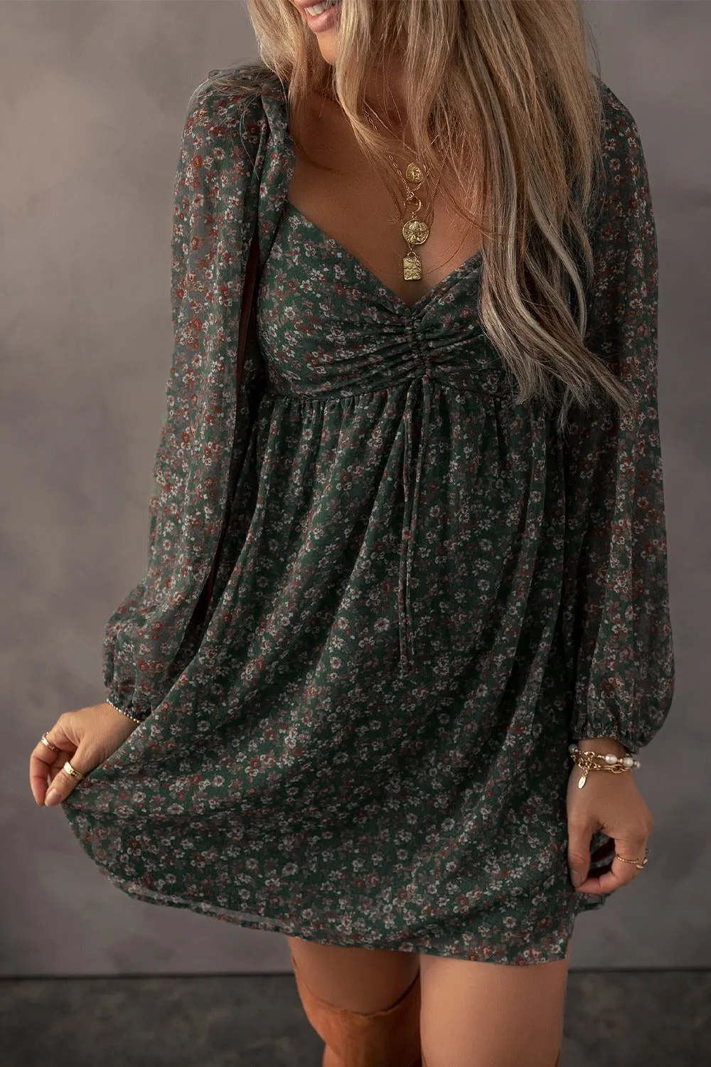 Ruched Printed Long Sleeve Mini Dress sold by Charming Charlie product image thumbnail 2