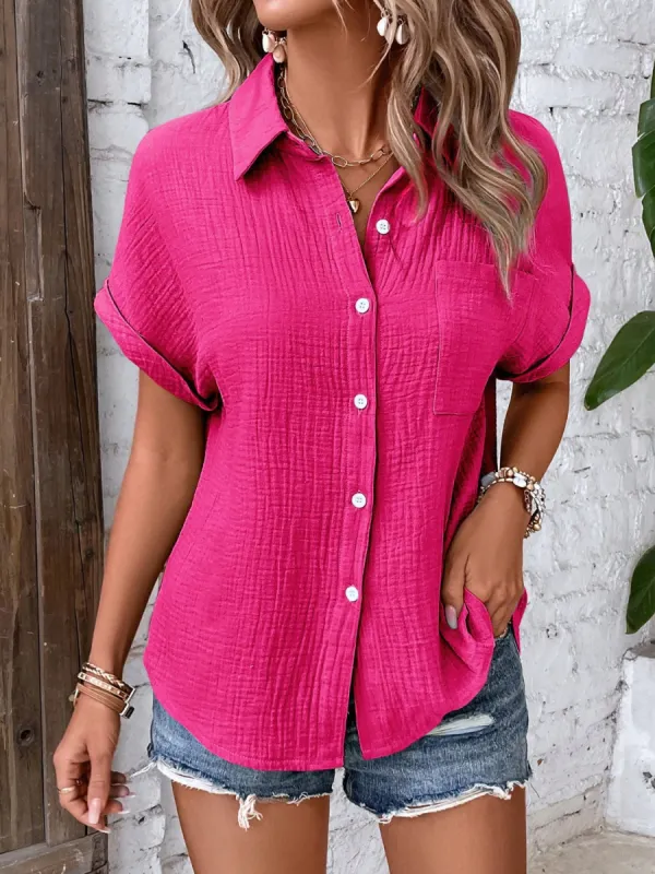 Textured Button Up Short Sleeve Shirt sold by Charming Charlie