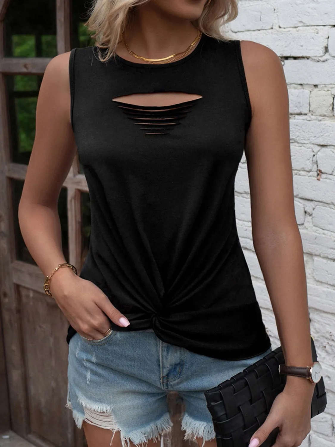 Cutout Twisted Round Neck Tank sold by Charming Charlie product image thumbnail 5