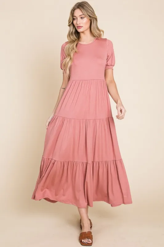 BOMBOM Short Sleeve Tiered Maxi Dress sold by Charming Charlie