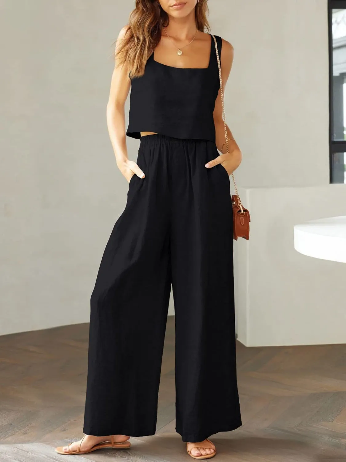 Square Neck Top and Wide Leg Pants Set sold by Charming Charlie