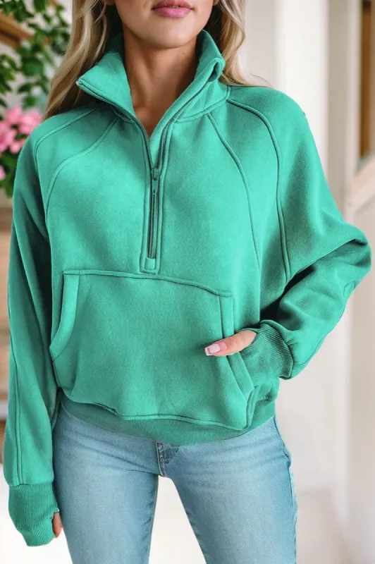 Stand Collar Ribbed Thumbhole Sleeve Sweatshirt sold by Charming Charlie