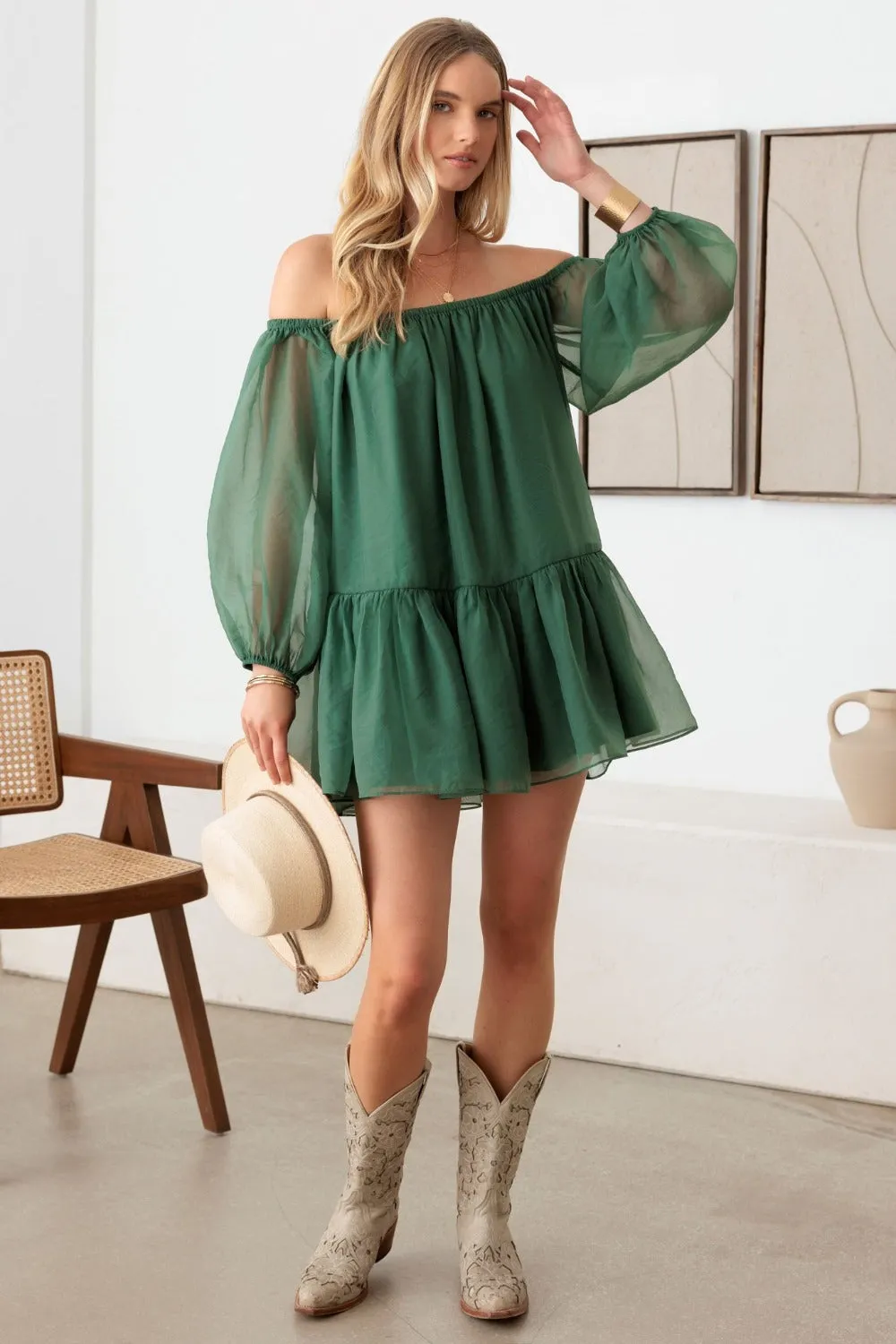 Le Lis Organza Off Shoulder Puff Sleeve Mini Dress sold by Charming Charlie product image thumbnail 3