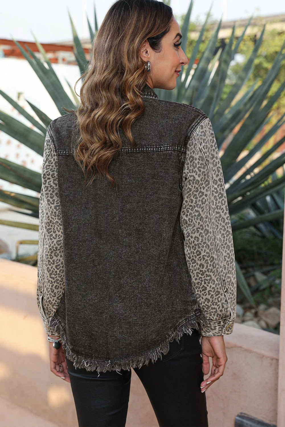 Pocketed Leopard Snap Down Denim Jacket sold by Charming Charlie product image thumbnail 4