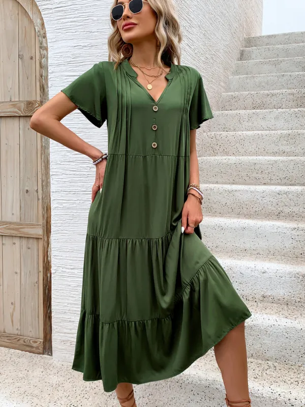 Tiered Notched Short Sleeve Midi Dress sold by Charming Charlie