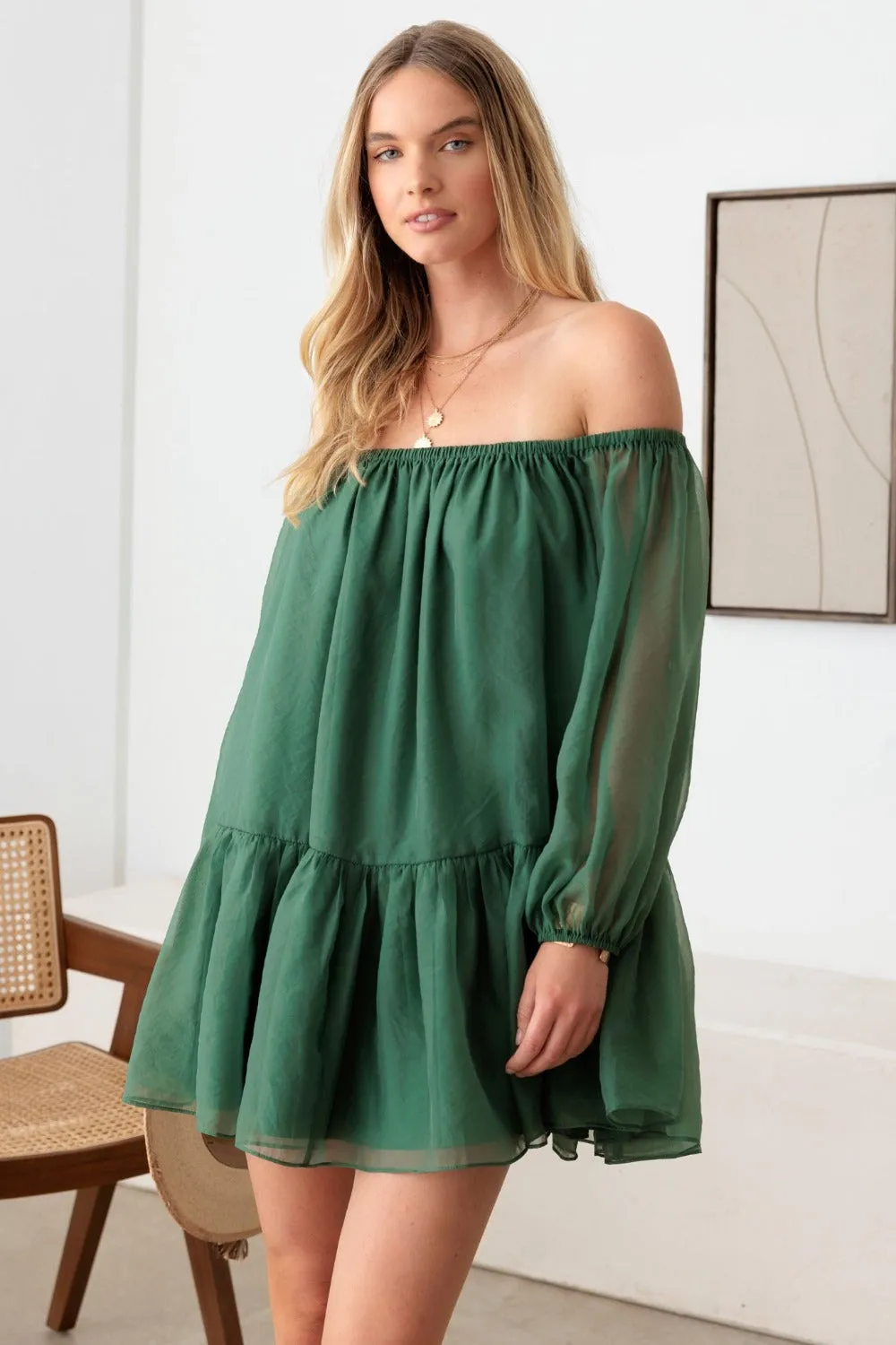 Le Lis Organza Off Shoulder Puff Sleeve Mini Dress sold by Charming Charlie