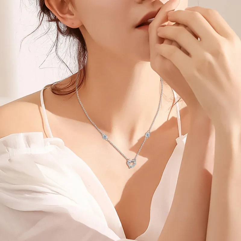 Moissanite 925 Sterling Silver Heart Necklace made by Charming Charlie