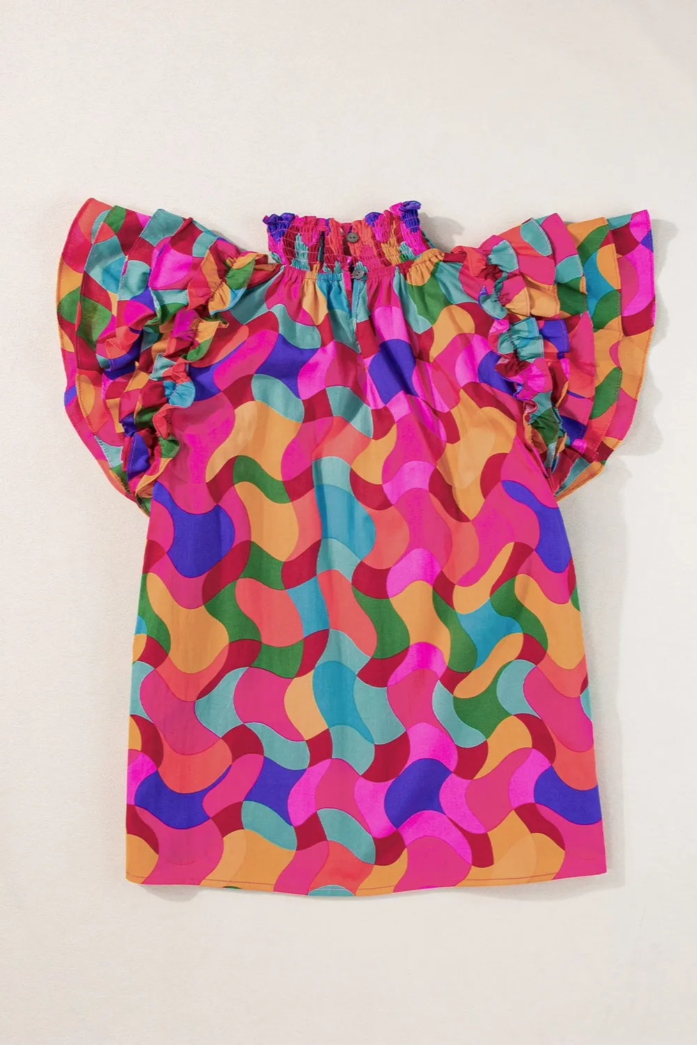 Ruffled Printed Mock Neck Cap Sleeve Blouse sold by Charming Charlie product image thumbnail 4