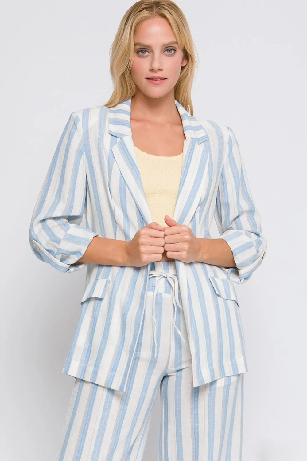 Love Tree Linen Woven Striped Blazer sold by Charming Charlie