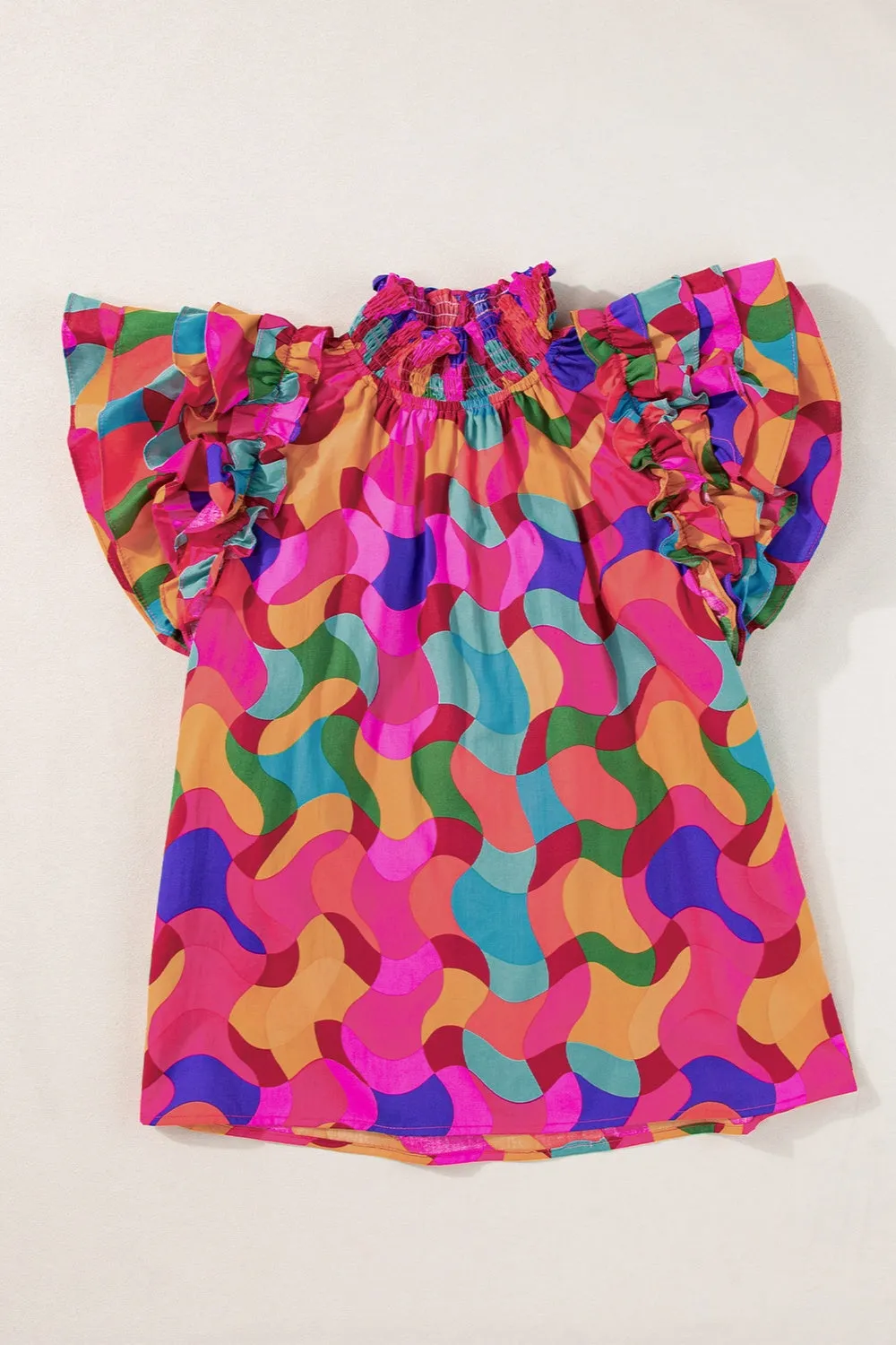 Ruffled Printed Mock Neck Cap Sleeve Blouse sold by Charming Charlie product image thumbnail 3