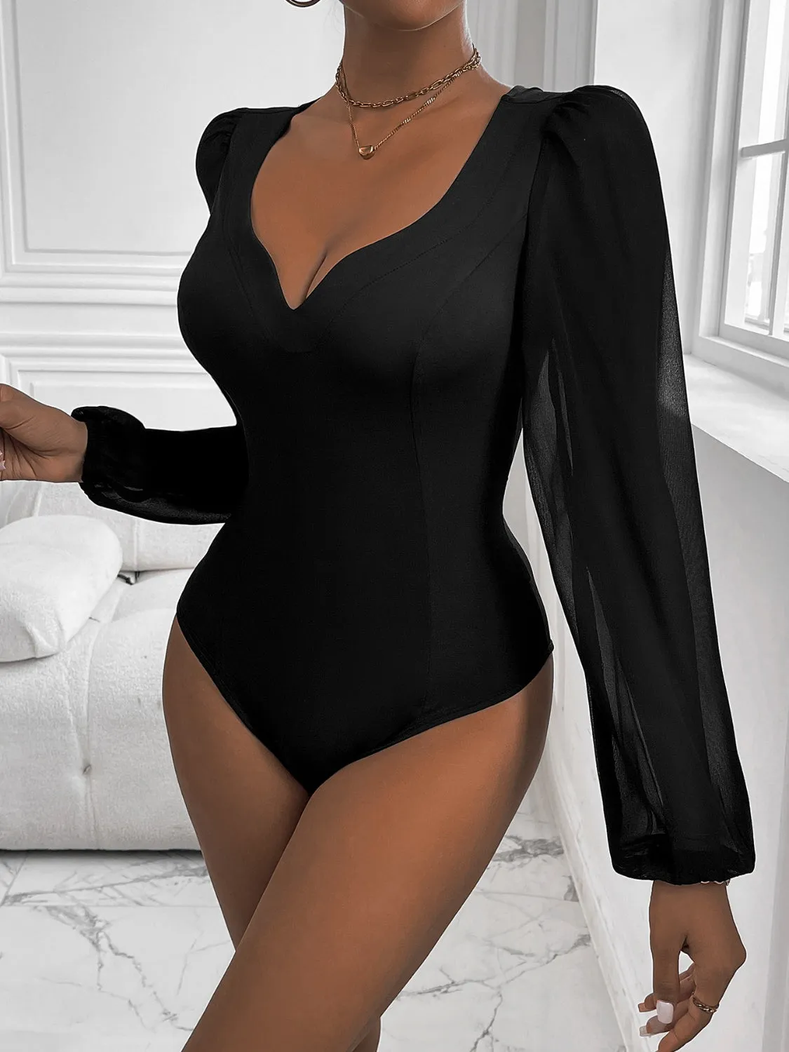 Sweetheart Neck Long Sleeve Bodysuit sold by Charming Charlie product image thumbnail 3