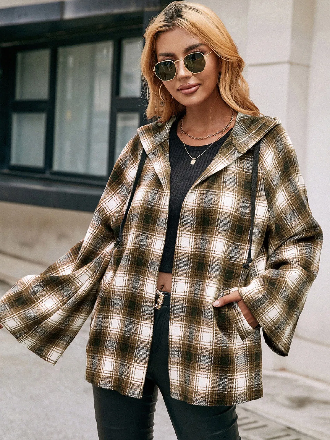 Pocketed Plaid Long Sleeve Hooded Jacket sold by Charming Charlie product image thumbnail 4