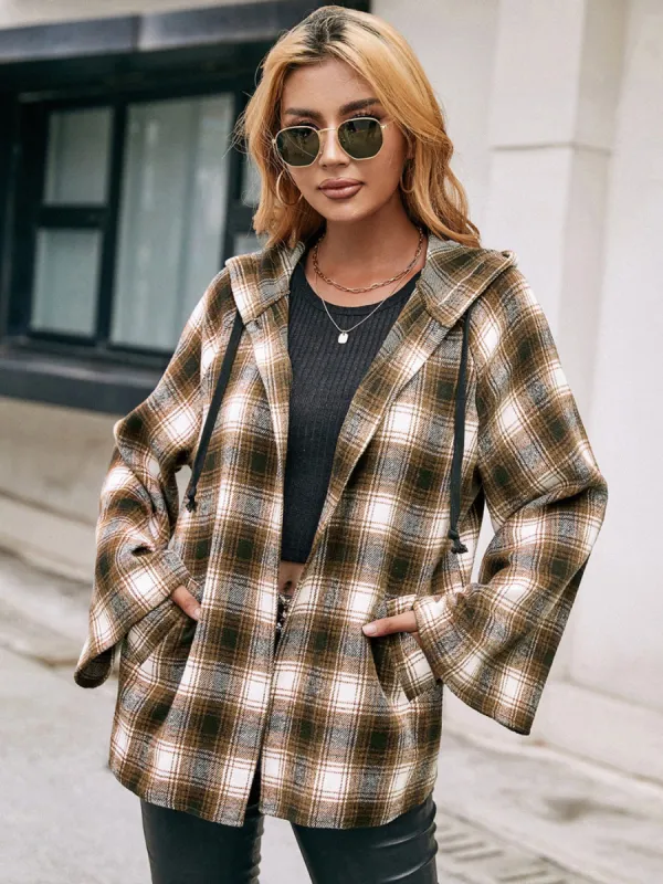 Pocketed Plaid Long Sleeve Hooded Jacket sold by Charming Charlie