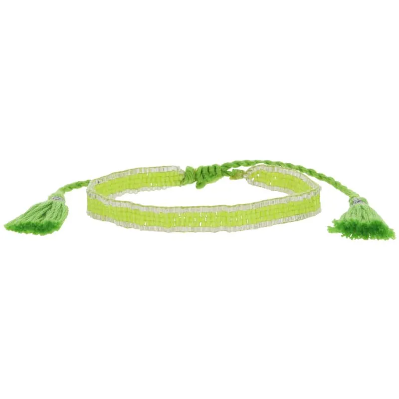 Thin Lime Green with Silver Edge Woven Mini Beaded Band Bracelet, .25" Wide sold by Charming Charlie