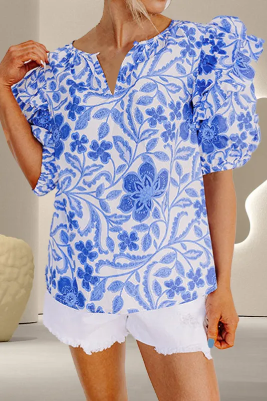 Printed Notched Half Sleeve Blouse sold by Charming Charlie