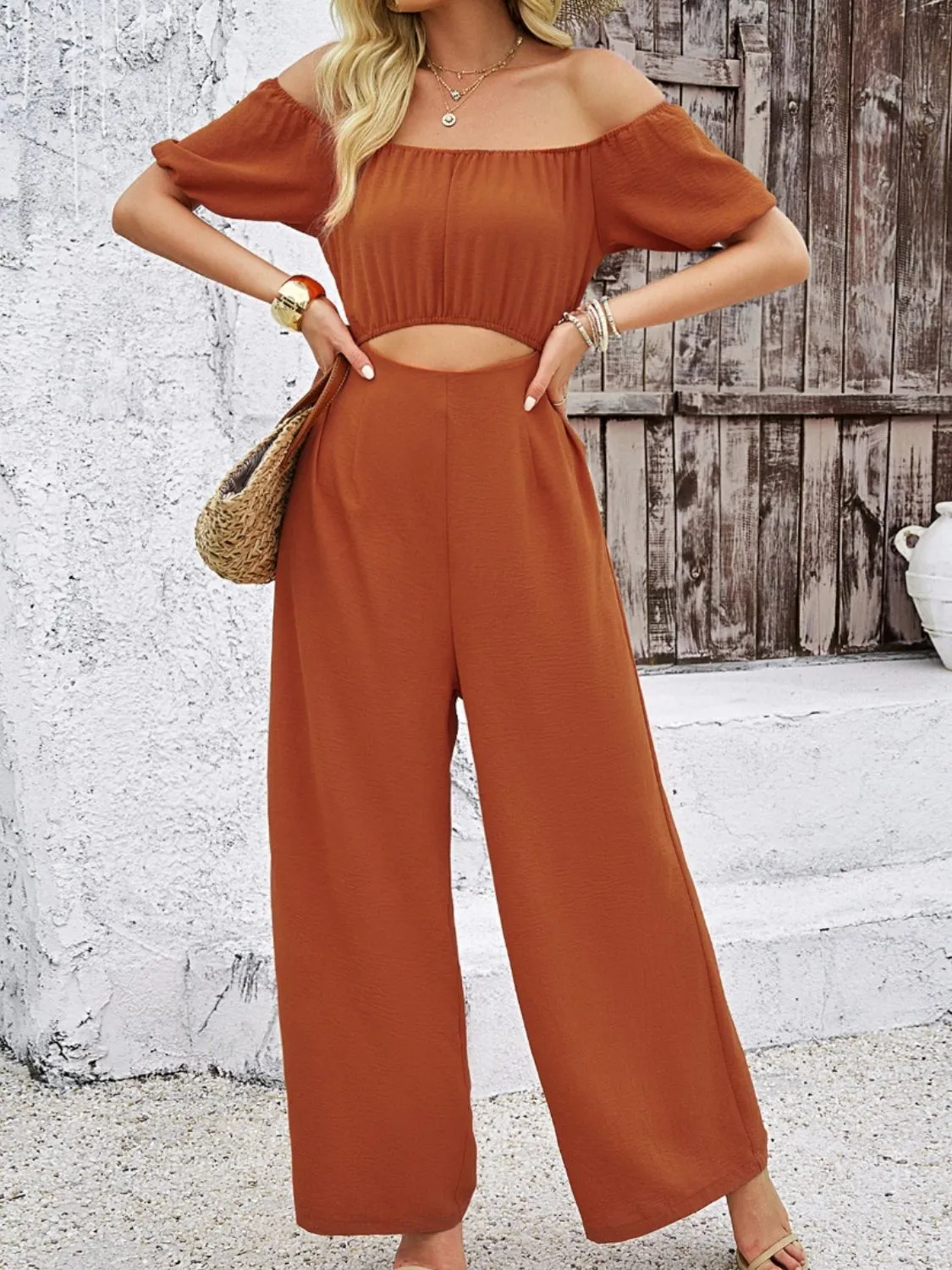 Cutout Off Shoulder Wide Leg Jumpsuit sold by Charming Charlie product image thumbnail 4