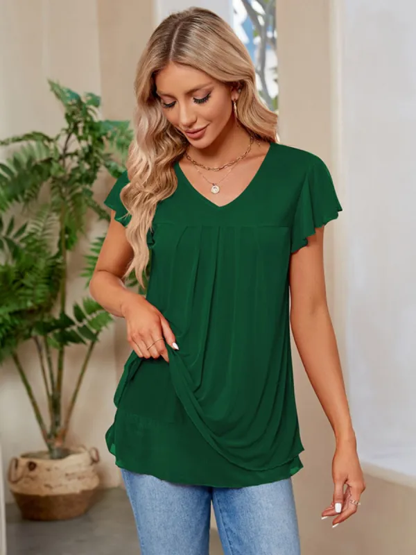 Ruched V-Neck Short Sleeve T-Shirt sold by Charming Charlie
