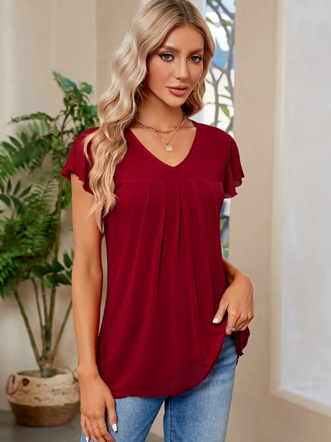 Ruched V-Neck Short Sleeve T-Shirt sold by Charming Charlie product image thumbnail 5