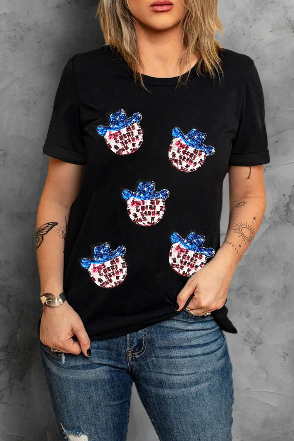 Sequin Round Neck Short Sleeve T-Shirt sold by Charming Charlie