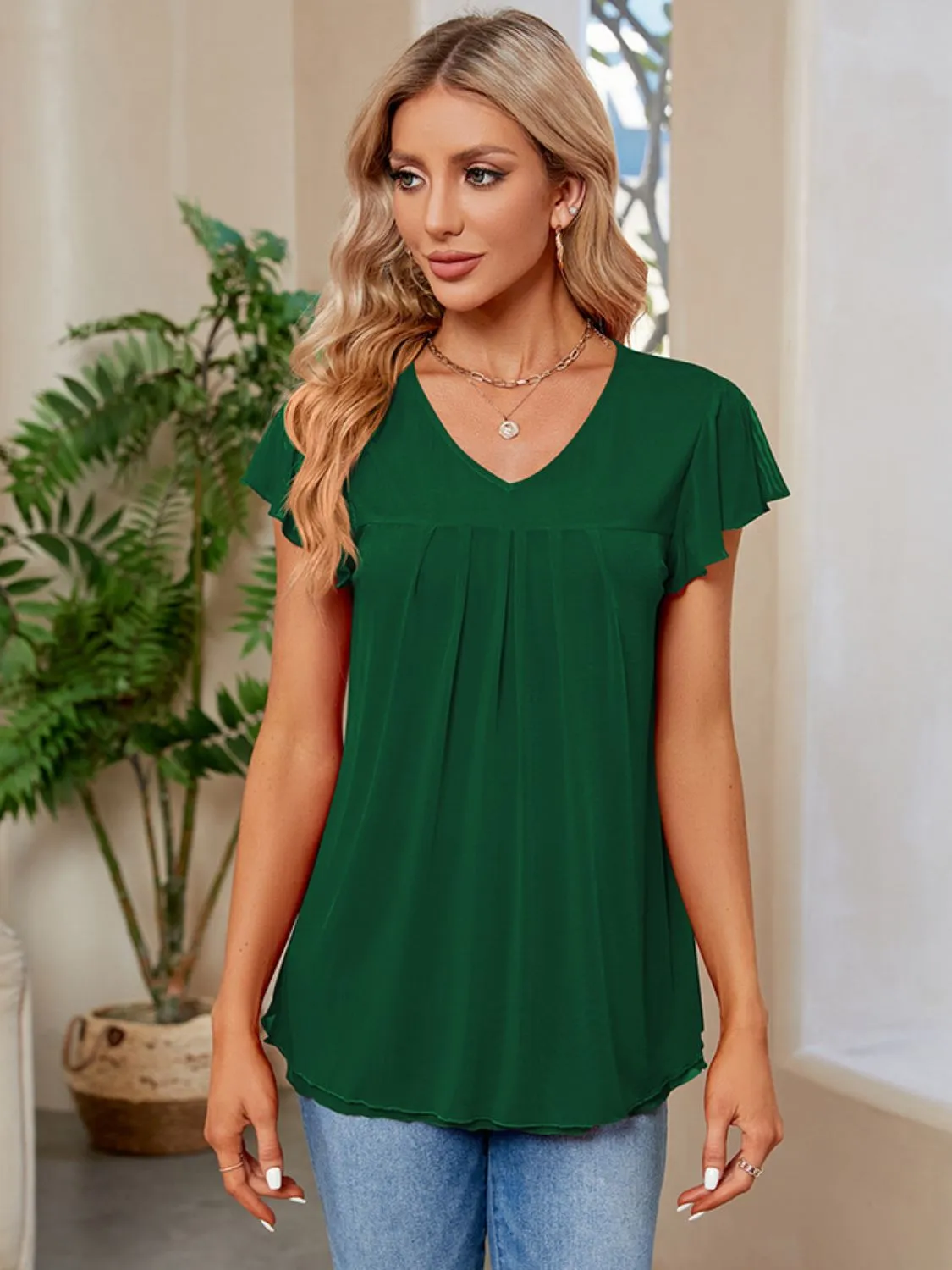 Ruched V-Neck Short Sleeve T-Shirt sold by Charming Charlie product image thumbnail 3