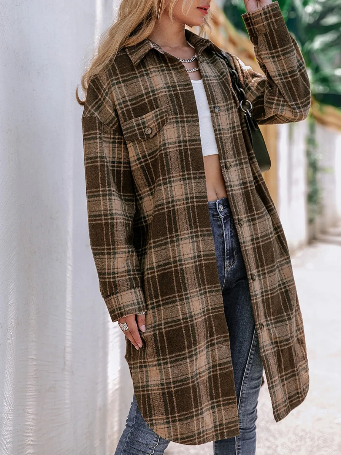 Plaid Button Up Long Sleeve Shacket sold by Charming Charlie product image thumbnail 2